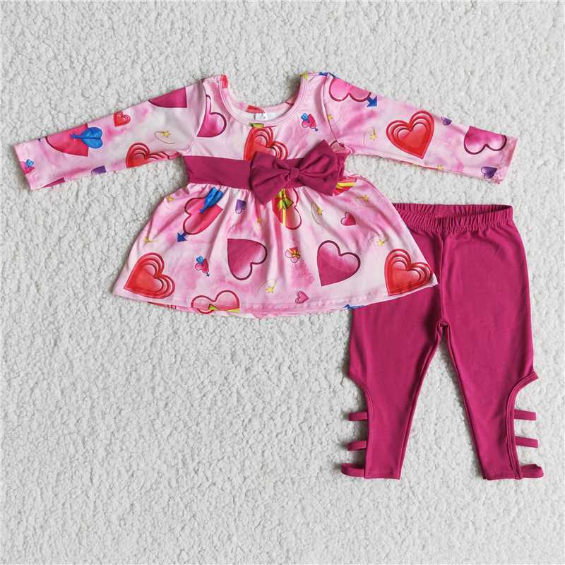 SALES  NEW Valentines Bow Cross Legging Sets kid  High Waist Leggings with Bow Detailing Valentine's Day Gift Idea
