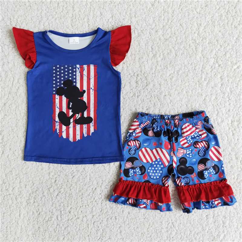 SALES  NEW Baby girls 4th of july flutter sleeve shirt top shorts sets
