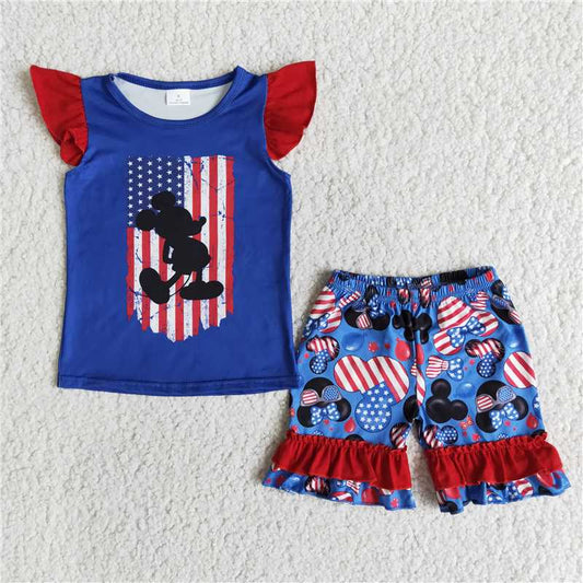 SALES  NEW Baby girls 4th of july flutter sleeve shirt top shorts sets
