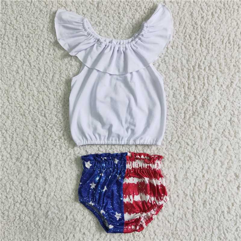 SALES  NEW Baby girls 4th of July off shoulder top star bummie sets