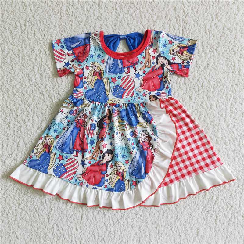 Cute Clothes GSD0028 Baby girls summer 4th of july knee length dresses