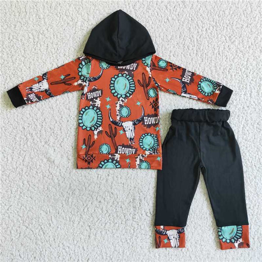 SALES  NEW  Baby boys girls west cow hooded fall clothes sets