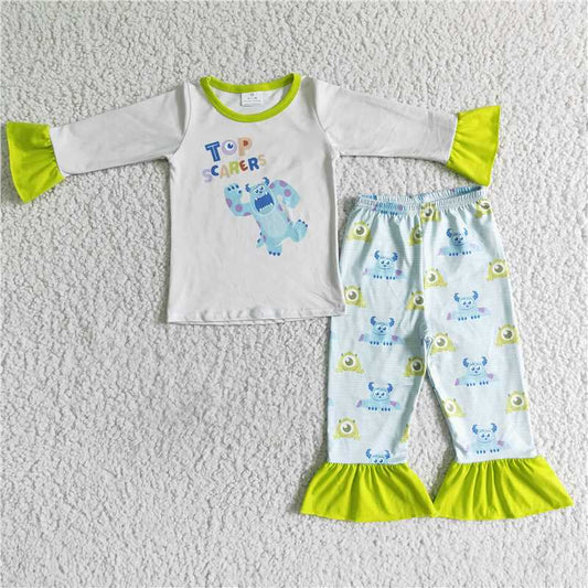 SALES  NEW Baby Girls Blue Monster Ruffle Pajamas And Pants Set Cute Sleepwear for Little Ones Comfortable Soft Fabric Baby Clothing