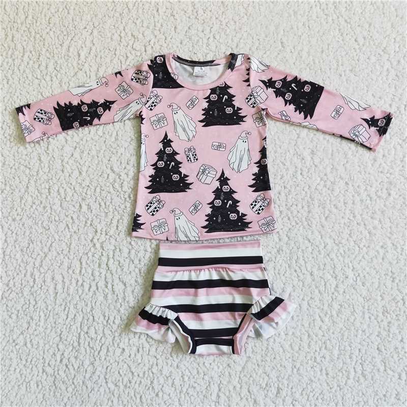 SALES  NEW  Baby Girls Halloween Lavender Long Sleeves Ghost Gifts Top Ruffle Bummie Sets