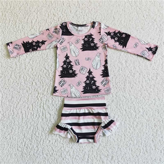 SALES  NEW  Baby Girls Halloween Lavender Long Sleeves Ghost Gifts Top Ruffle Bummie Sets