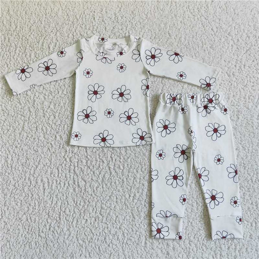 SALES  NEW Baby Girls White Flowers Pajamas Set Fall Clothing Outfit Toddler Kids Sleepwear Comfortable Soft Fabric Baby Clothes Set