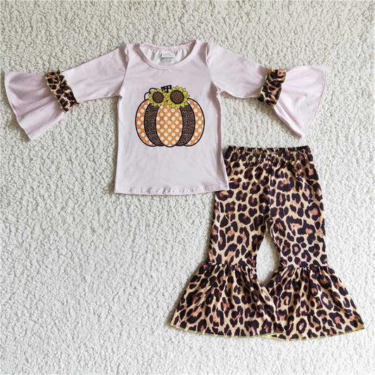 SALES  NEW  Baby girls pumpkin pink leopard ruffle pants clothing sets