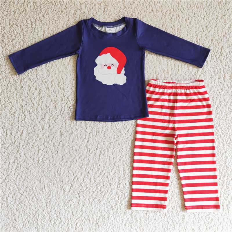 RTS NO MOQ Santa Claus Boys Long Sleeve and Trousers Romper Positio Boys Santa Claus Navy Long Sleeve Striped Trousers Setning