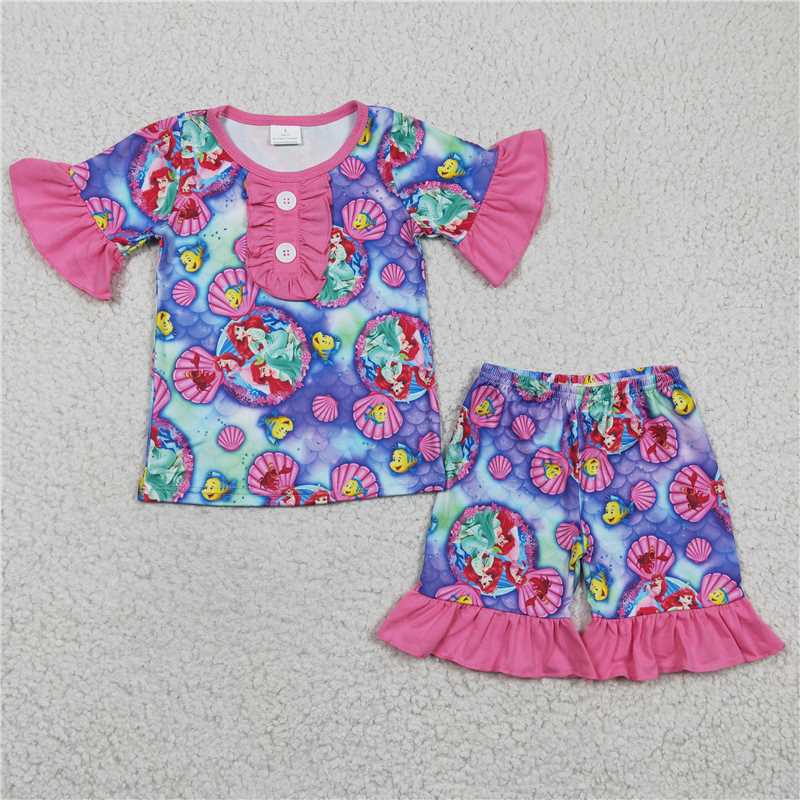 Cute Clothes GSSO0152 Girls Purple Short Sleeve Shorts Set
