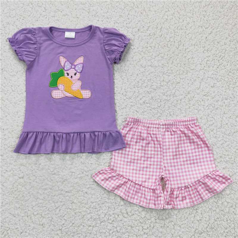 RTS NO MOQ baby girl clothes easter short-sleeved shorts suit & short-sleeved sets