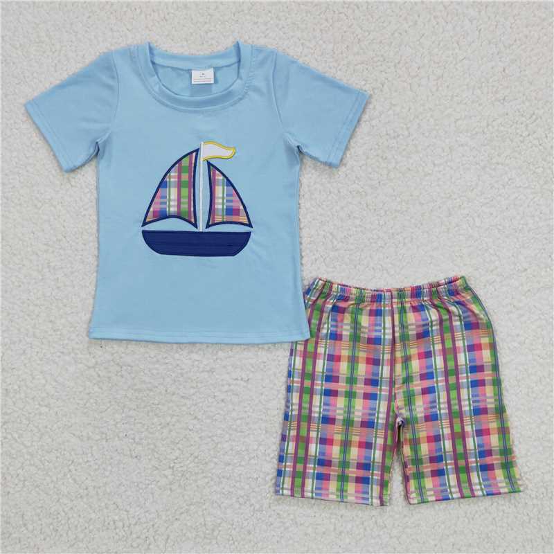 RTS NO MOQ Baby boy clothes embroidery Short Sleeve shorts Suit