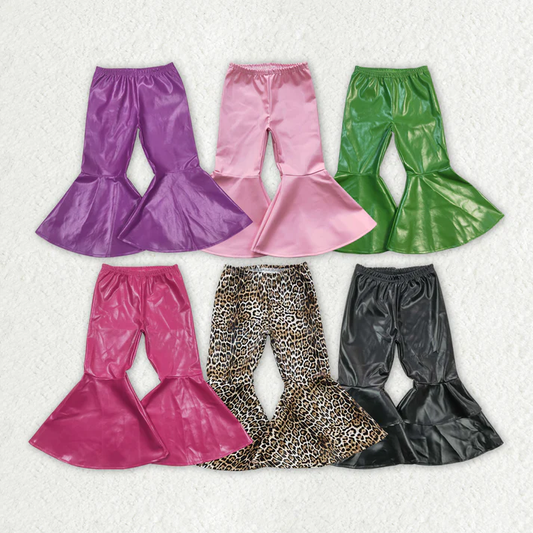 RTS NO MOQ Solid color leather flared pants