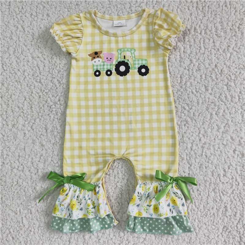 SALES  NEW Baby Girls Farm Animal Bow Ruffle Rompers Cute Outfit for Infants Soft Comfortable Clothing Set
