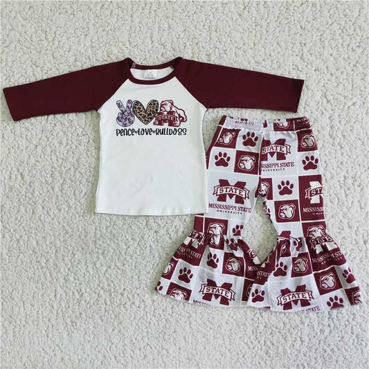 6 A4-2 Baby Girls Letter Print Long Sleeve Top Elastic Waist Matching Bottoms Set