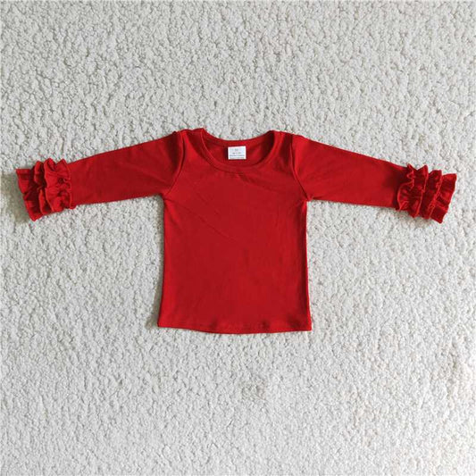 SALES NEW Red Icing Ruffle Long Sleeve T-Shirts kids Casual Loose Fit round Neck Short Dress
