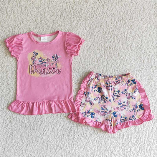SALES  NEW Baby girls summer cartoon pink dancer shorts sets