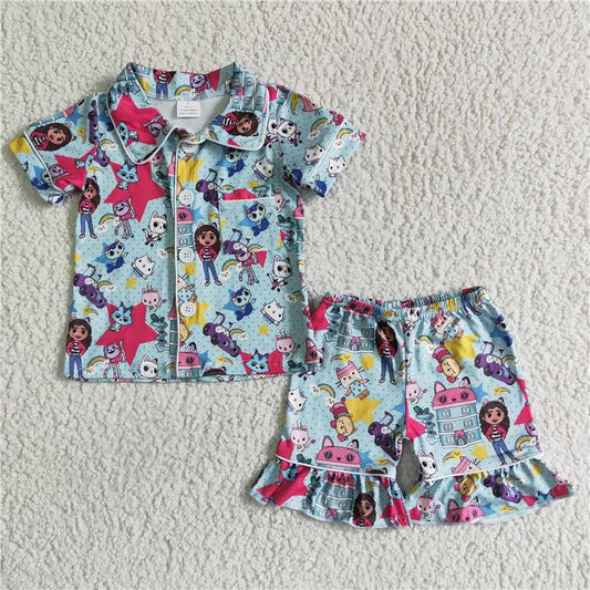 SALES  NEW Baby girls green cartoon pocket shorts summer pajamas