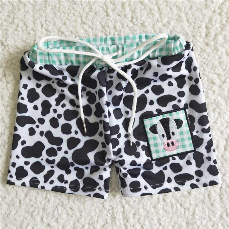 RTS D14-4  Boys Embroidered Bullhead and Leopard Print Swim Shorts
