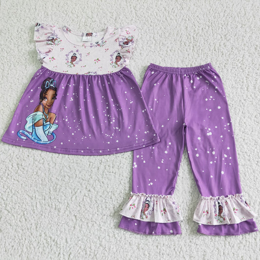 Cute Clothes GSPO0058 Baby Girls Purple Flutter sleeve top bell pants clothing sets