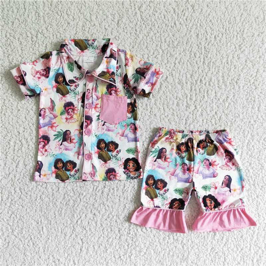 RTS NO MOQ ETA 5/7days arrived GSSO0024 Encanto Pink Pocket Short Sleeve Shorts Set