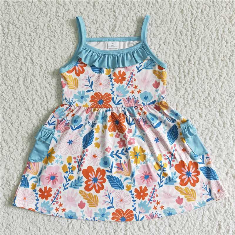 SALES NEW Baby Girls Summer Floral Pocket Dresses Cute Kids Fashion Clothing for Girls