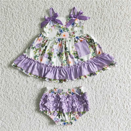 RTS NO MOQ milk silk GBO0038 Baby girls cute purple floral swing bummie clothes
