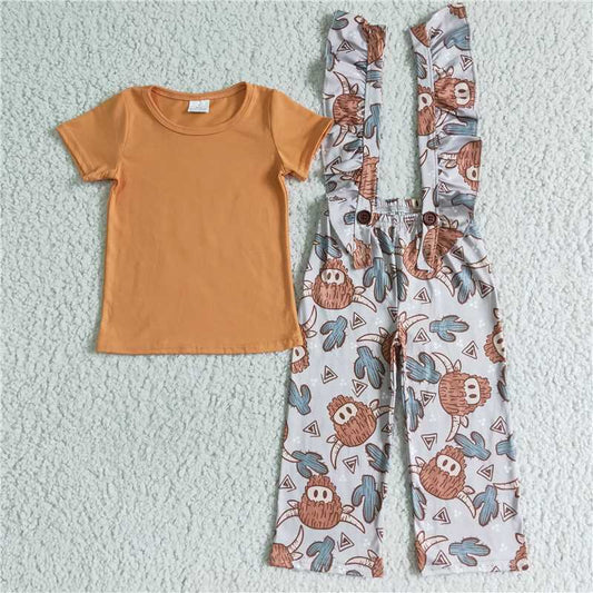 RTS NO MOQ GSPO0096 Alpine Cactus Brown Short Sleeve Overalls Set