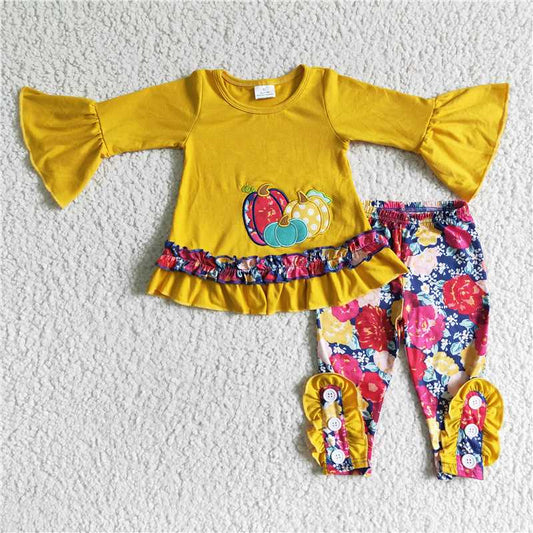 SALES  NEW  Baby Girls pumpkin embroidered floral legging outfits sets