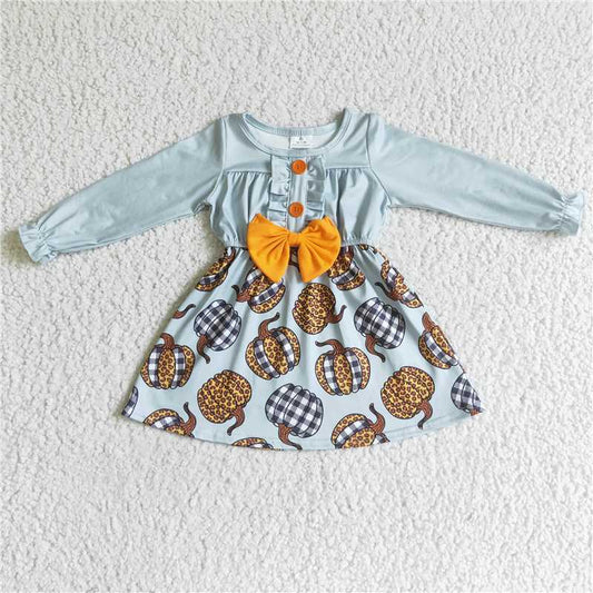 SALES  NEW Baby Girls Long Sleeve Pumpkin Bow Dress Fall Seasonal Clothing Infant Girls Outfit with Bow Detail
