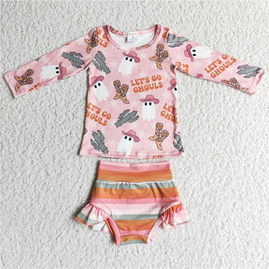 SALES  NEW  Sibling Baby Girls Halloween Long Sleeves Ghost Gifts Cactus Top Ruffle Bummie Sets