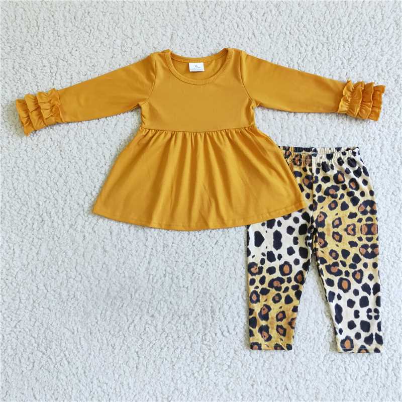 RTS NO MOQ Solid Color Lace Cuff Long Sleeve Top & Ruffle Hem Mixed Long Sleeve Pants Set