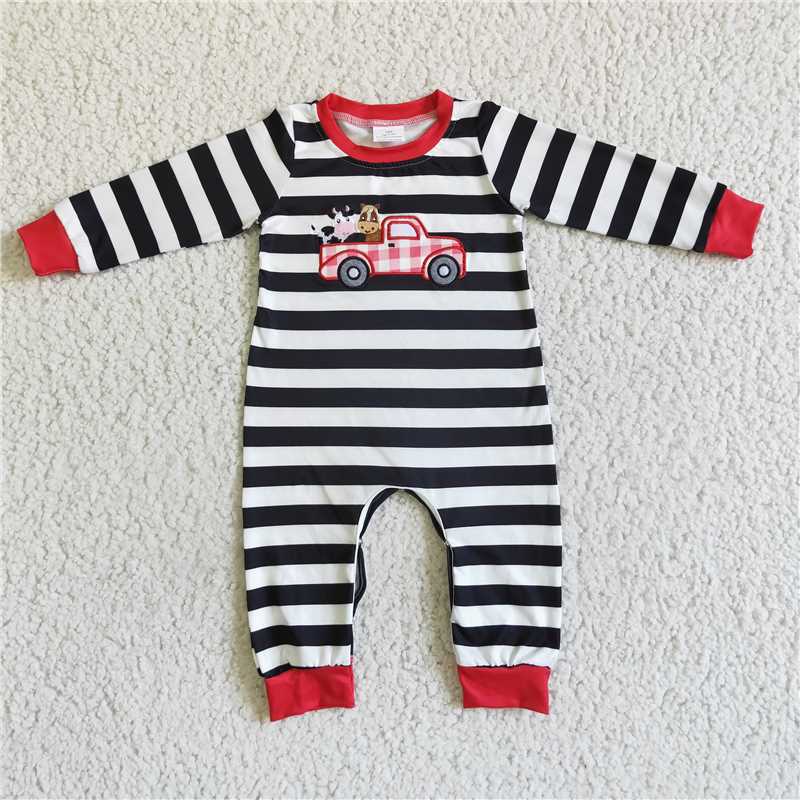 SALES  NEW  Baby boys farm tractor stripe ruffle rompers