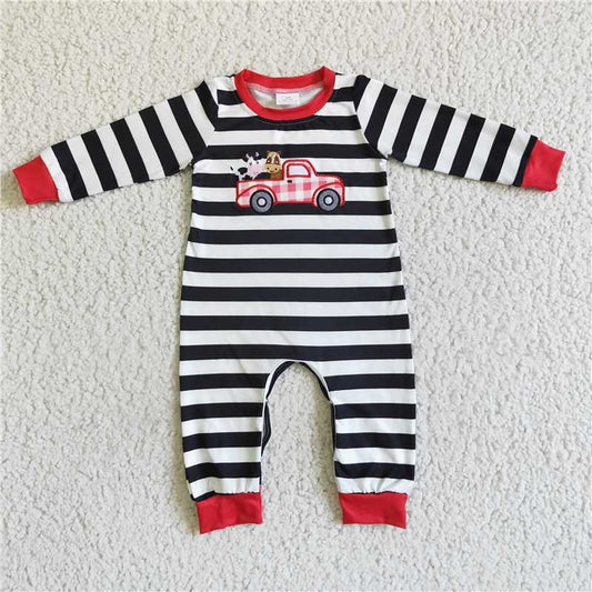 SALES  NEW  Baby boys farm tractor stripe ruffle rompers