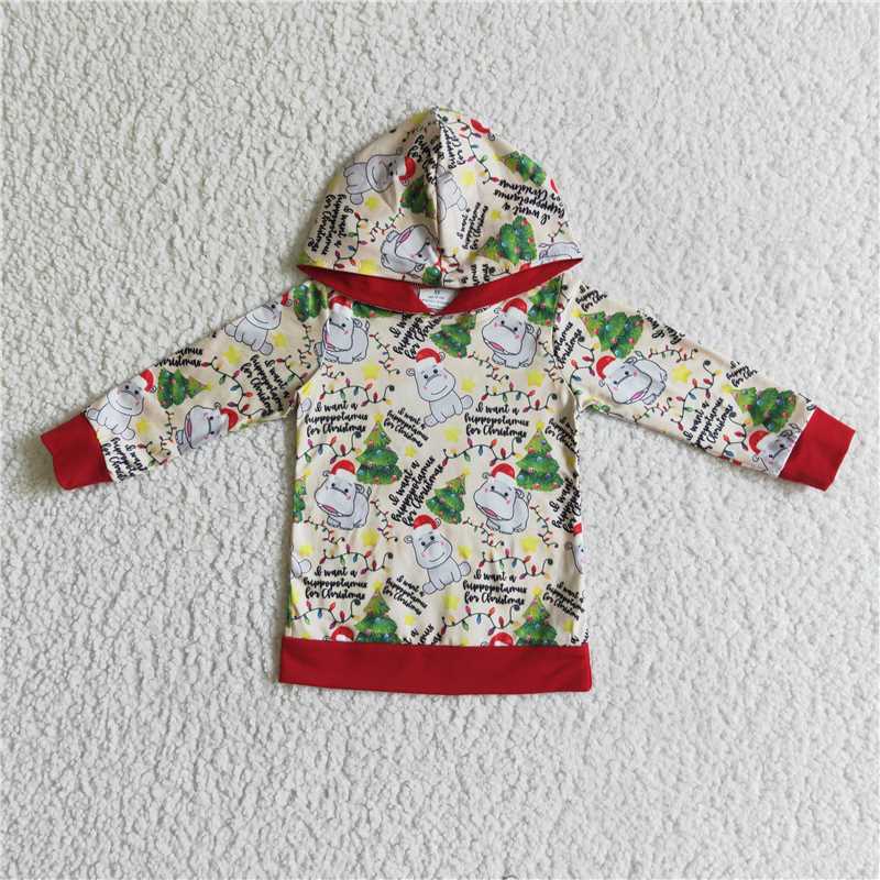 RTS NO MOQ  Christmas Hippo Pattern Long Sleeve Suit & Top & Dress
