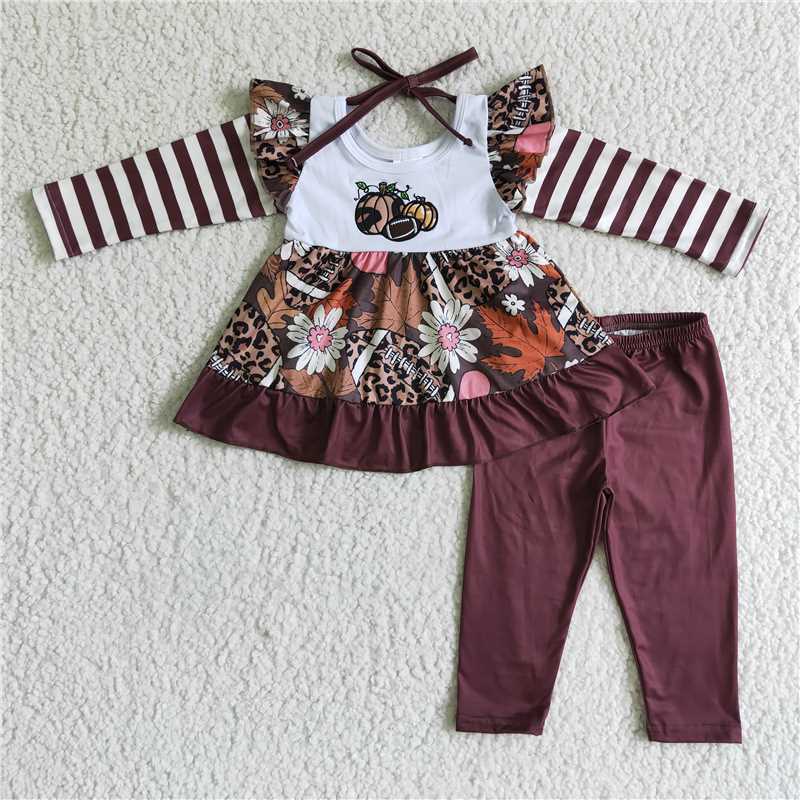 SALES  NEW  Baby girls fall pumpkin baseball tunic pants sets