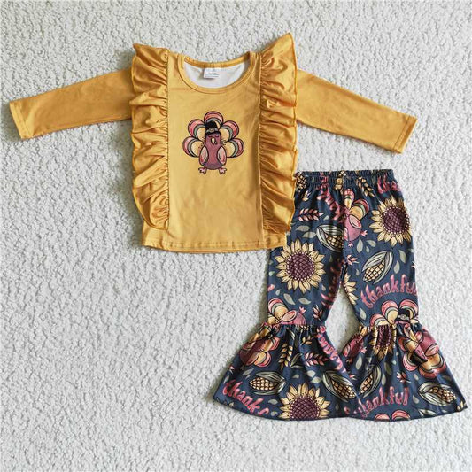 SALES  NEW Baby Girls Thanksgiving Turkey Bell Pants Set Cute Outfit for Little Girls Perfect for the Holiday