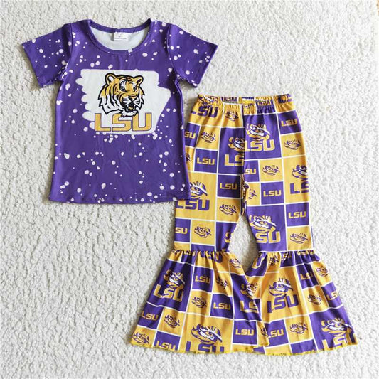 SALES NEW Baby Girls Purple Football Top with Bell Pants Outfit Set Cute And Fashionable Clothing Combo for Infants