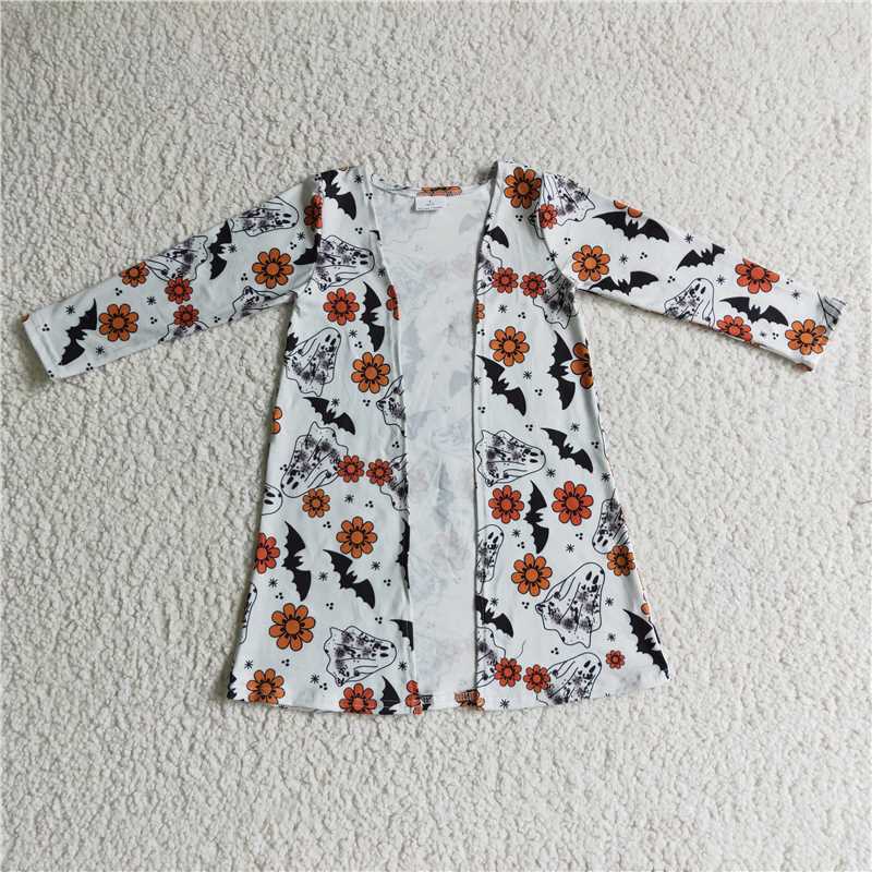 RTS NO MOQ GT0042 Girls' long-sleeved cardigan with ghost flower and bat pattern