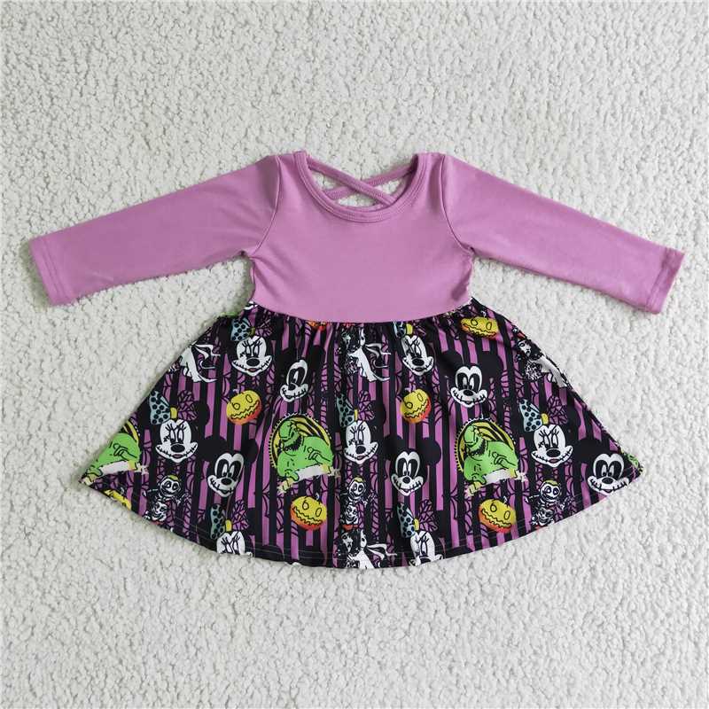 SALES  NEW Baby Girls Halloween Pumpkin Purple Knee-Length Dress Cute Costume Dress for Toddlers Kids' Holiday Fashion