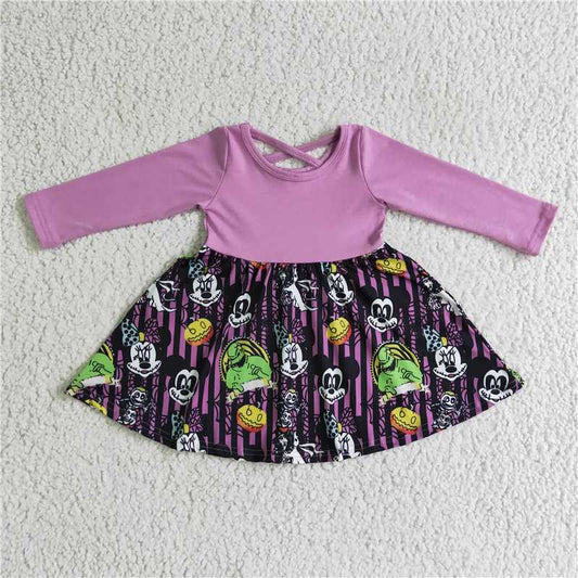 SALES  NEW Baby Girls Halloween Pumpkin Purple Knee-Length Dress Cute Costume Dress for Toddlers Kids' Holiday Fashion