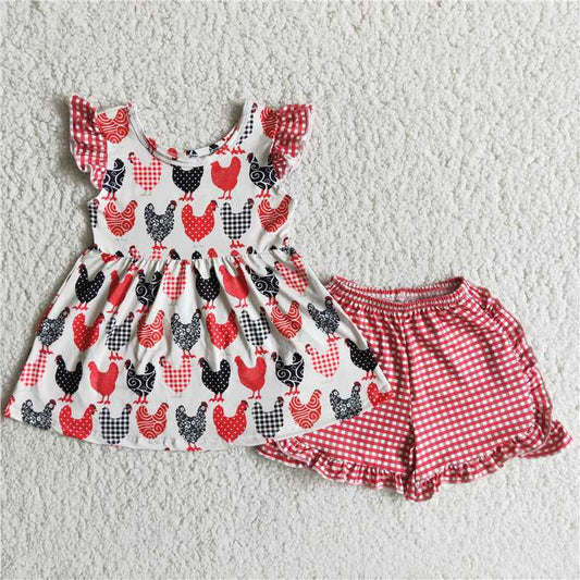 A3-22 SALES  NEW Chicken plaid ruffles shorts set