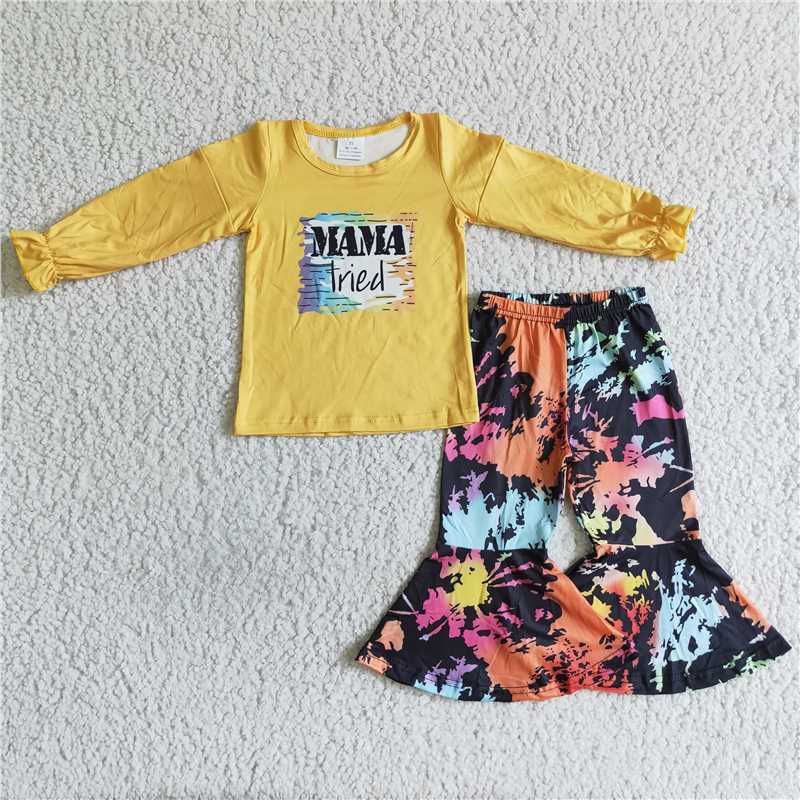 SALES NEW Baby Girls Letter Print Dye Bell Bottom Pants Set Cute Casual Outfit for Infants