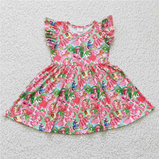 Cute Clothes B10-12 Baby girls Pink flutter sleeve knee-length dress