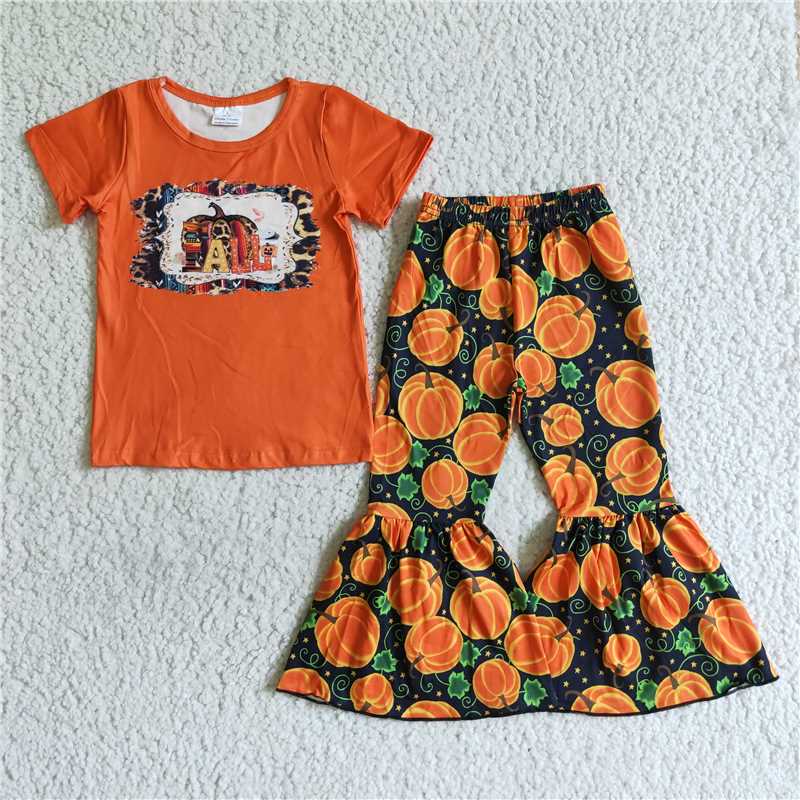 SALES NEW Baby Girls Orange Top Pumpkin Bell Pant Fall Set Cute Outfit for Infants Baby Girl's Clothing Set