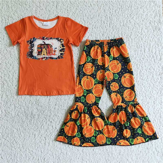 SALES NEW Baby Girls Orange Top Pumpkin Bell Pant Fall Set Cute Outfit for Infants Baby Girl's Clothing Set