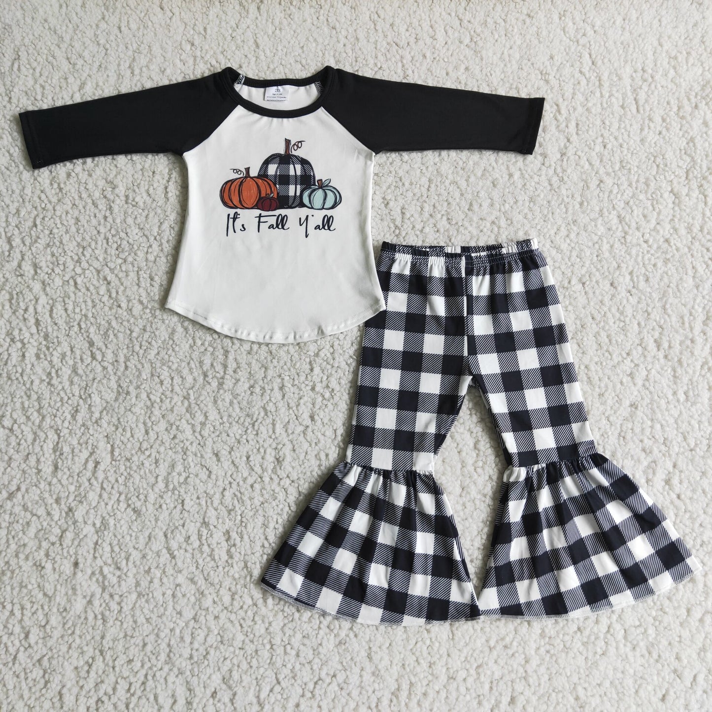 SALES  NEW  Children Pumpkin Boutique plaid bell pants sets