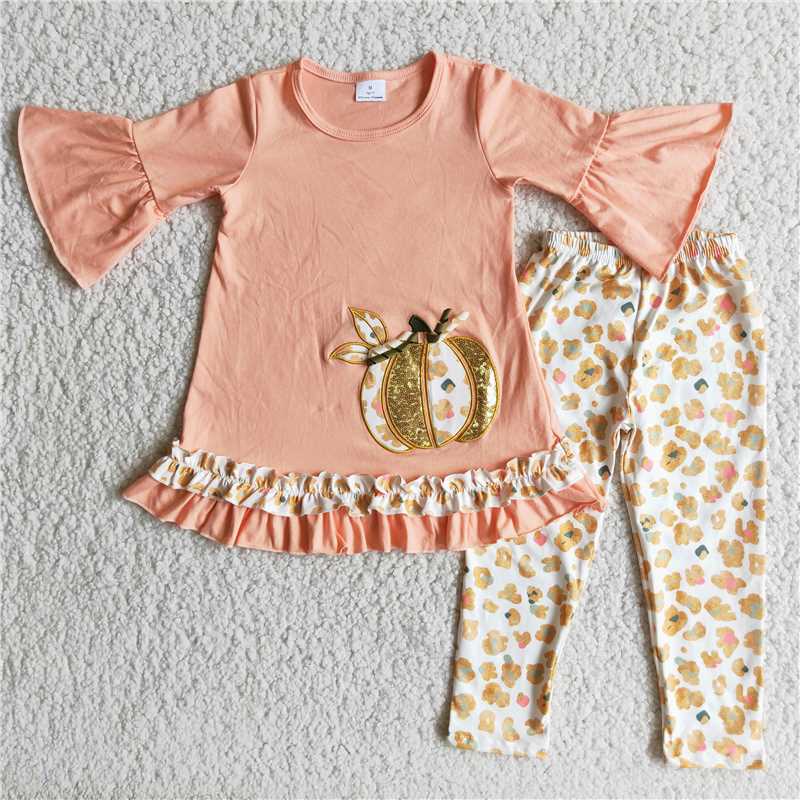 6 A9-30 Pumpkin Lace Cuff Orange Top Trouser Set