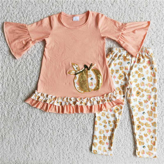 6 A9-30 Pumpkin Lace Cuff Orange Top Trouser Set