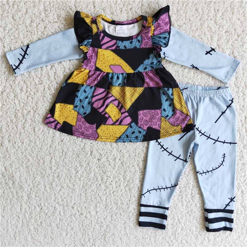 SALES NEW Baby Halloween Patchwork Dress Legging Outfit Girls' Costume Cute Toddler Girl Clothing Set for Halloween Party