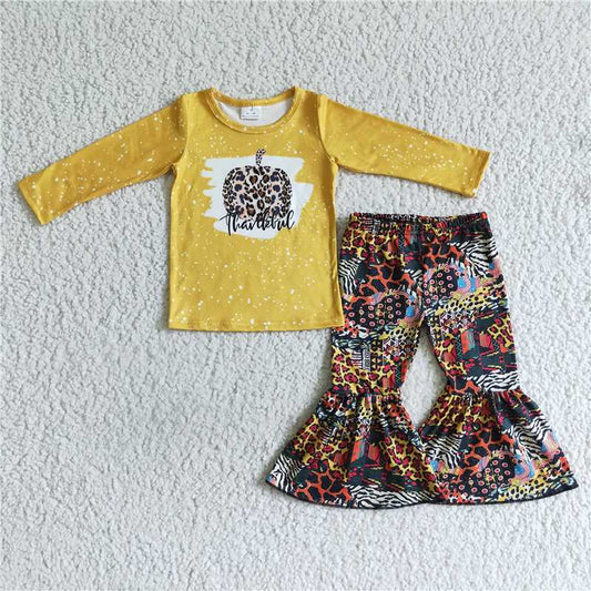 SALES  NEW   Fall pumpkin leopard outfits clothing sets）